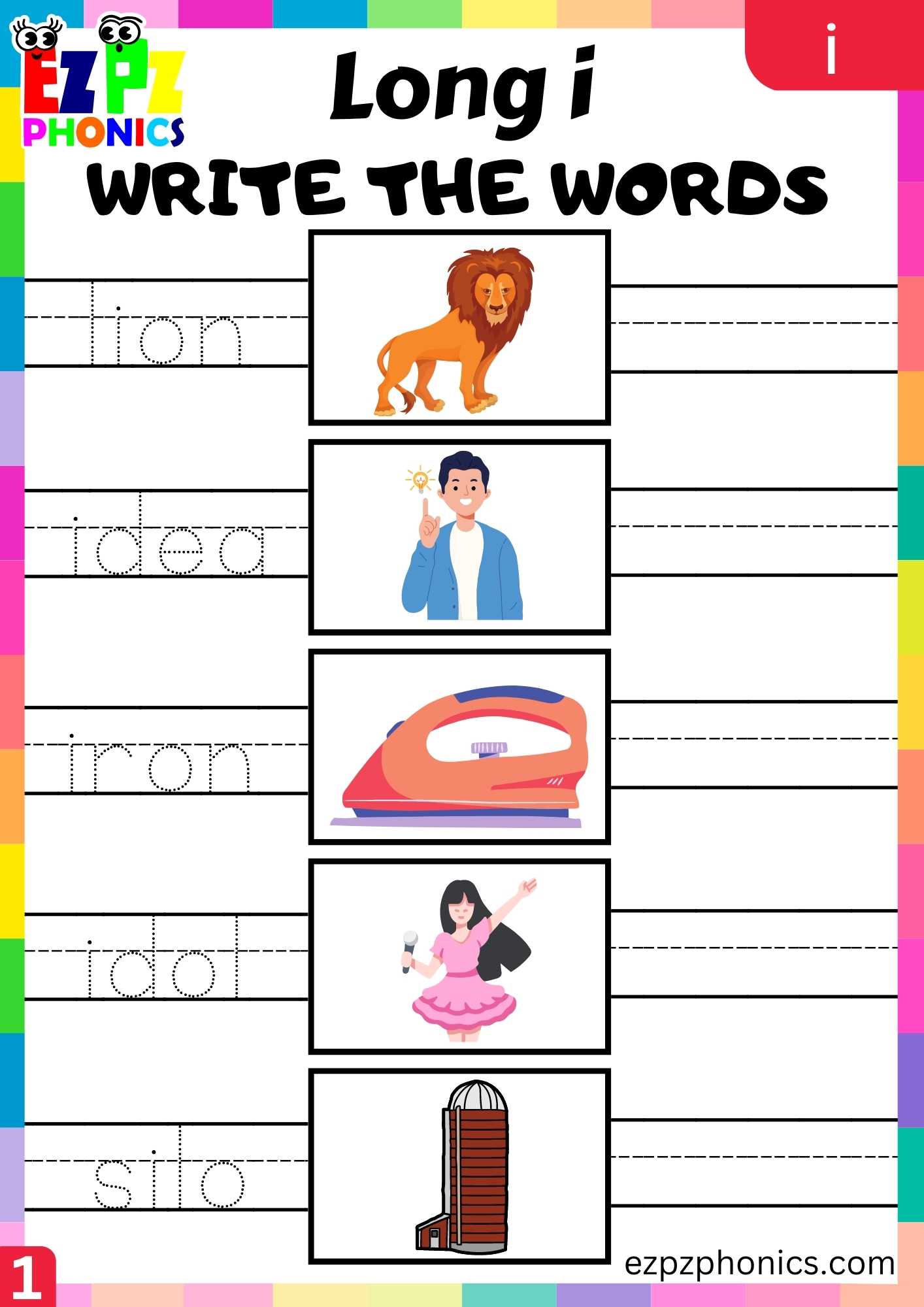 I Words Write The Words Long I Phonics Worksheet